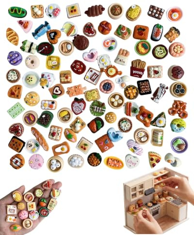 RAVNIX 50 Pièces Miniature Nourriture, Accessoires Miniatures pour DIY Photographie, Aliments Réalistes pour Maison de Poupée, Cuisine, Décoration Détail pour Diorama et Chambre de Poupée