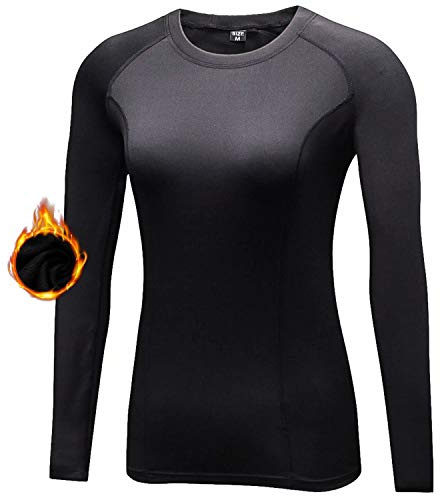 Sillictor Thermal Base Layer Womens Wicking Ski Base Layers with Thumb Hole Long Sleeve Running Top for Sports Gym Hiking Cycling Women Compression Tops High Wicking Breathable Warm 5021 Black L