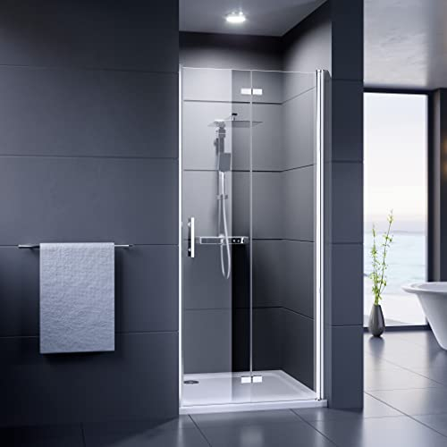 Duschmeister Drehfalttür für Nische Royalux Neo 75 cm Höhe 1950 cm mit Abperleffekt Nano Beschichtung nach innen und außen öffnend Duschkabine Duschabtrennung faltbar 75x195
