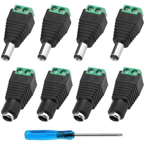 YIXISI 4 Paia 5.5x2.1mm DC Vite Terminale Spina Connettore, 12V DC Alimentazione Jack Connettore Adattatore, con Cacciavite, per CCTV Telecamera LED Striscia