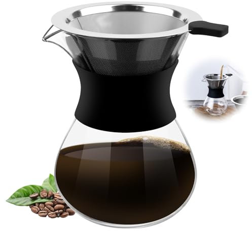 Pour Over Kaffeebereiter, 400ml Pour Over Kaffeemaschine, Pour over Kaffeebereiter Mit Edelstahlfilter, Kaffeefilter Handfilter, Hand Kaffee Handfilter, Kaffeekanne für Zuhause,Café,Restaurant,Camping