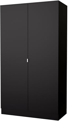 Nera 2 Door Wardrobe with Shelves and Hanging Rail, Storage Solution for Bedroom or Hallway, Wide Large Size Bedroom Storage W 100 x D 48 x H 180 cm (Black)