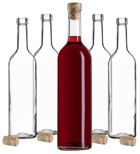 KADAX Botellas de vino de 750 ml, 10 unidades, botellas de vidrio vacías con corcho para vino