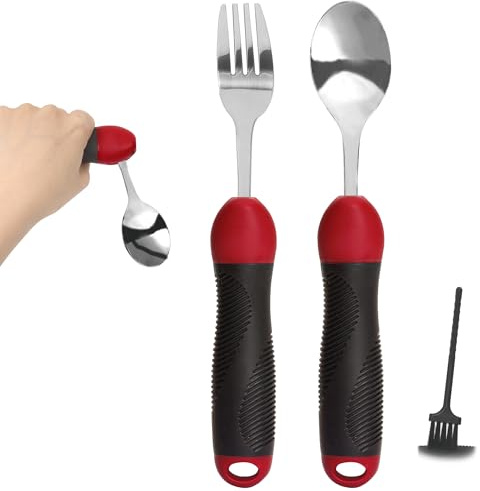 Disability Aids, Cutlery for Arthritic Hands -180°Bendable Spoon Fork Grips Set, Aids for Living, Arthritis for Hand Tremors, Travel Eating Utensils for Disabled, Elderly, Adults