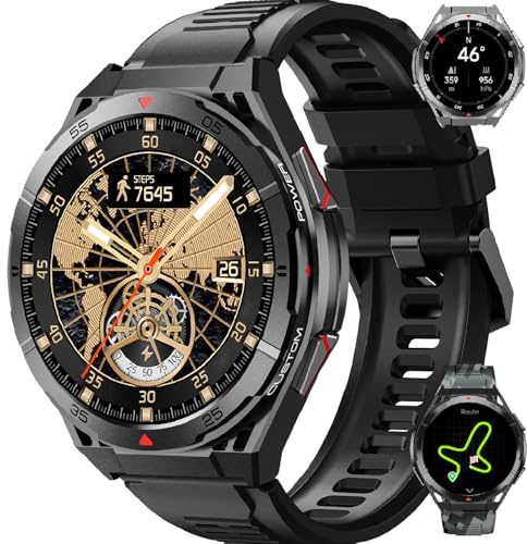 GPS Smartwatch Herren mit 560 mAh,1.43'' Amoled Display, 150+ Sportmodi, 5ATM Wasserdicht,Kompass/Barometerdruck/Höhenmesser, Fitnessuhr Herren, 24/7 Herzfrequenz,SpO2,Schlafmonitor für Android iOS