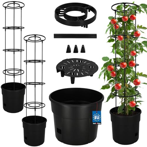 KOTARBAU Parti med 2 tomatplantor - Diameter: 30 cm - Med stöd - 115 cm - Tomatkruka - För balkong - Växtställning - Svart