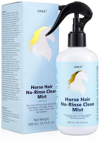Spray Nettoyant Sans Rinçage pour Crinière & Queue de Cheval – Formule Spray pour Toilettage Rapide, Démêlant, Adoucissant & Brillant, Nettoie les Poils sans Eau, 300ml