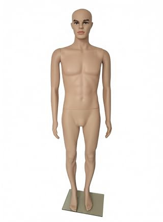 Relaxdays Schaufensterpuppe männlich, lebensgroß, 185 cm, Kopf & Arme beweglich, Schneiderpuppe mit Glasständer, beige