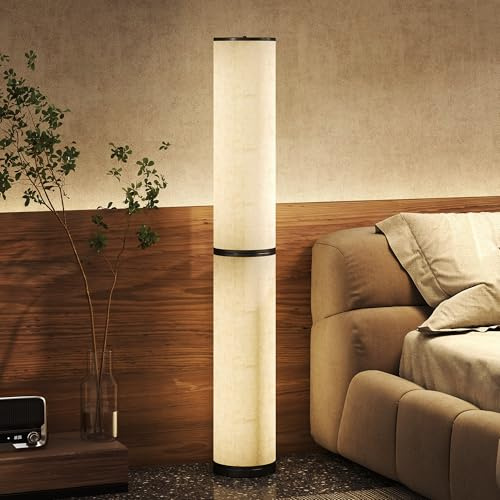 HOMCOM Lámpara de Pie Moderna, Lámpara Salón con Brillo, Temperaturas de Color Ajustables 3000K-6000K, Mando a Distancia Magnético, Temporizador, para Dormitorio, Oficina, Decoración, Beige