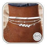 Adramata Bracelet Cheville Femme Argent 925 Réglable Bracelets de Cheville pour Femme Cœur Étoile de Mer Chaine Argent Or Bijoux De Plage D'Été