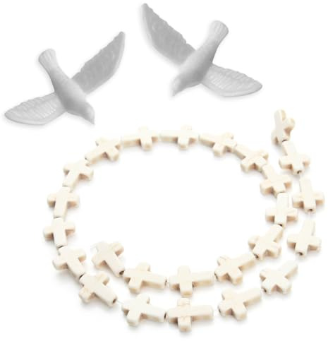 Luxorium Perles Croix avec Pendentifs Colombes - Perles Religieuses pour Baptême, Confirmation, Prière et Décoration