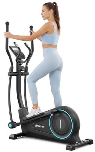 THERUN Bicicleta Elíptica para Casa Silenciosa, Resistencia Magnética de 16 Niveles, Soporta hasta 120 kg, Monitor LCD, Máquina de Cardio para Entrenamiento de Cuerpo Completo