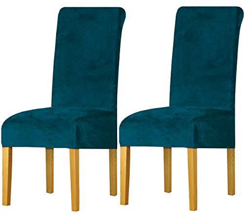LANSHENG Dining Chair Covers Set of 2, Stretch High Back Chair Seat Protector Slipcovers, Washable Removable Kitchen Chair Covers for Dining Room (Teal, Set of 2)