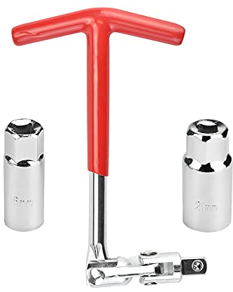 AFASOES Zündkerzenschlüssel Zündkerzen Steckschlüssel mit 2 Zündkerzeneinsätzen 16/21mm Kerzenschlüssel T-Griff Schlüsselsatz Zündkerzen Gelenkschlüssel Werkzeug Satz für Zündkerzen Auto & Motorrad