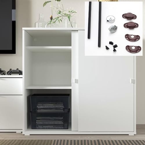 Evotrade Sistema de hardware deslizante para puertas de muebles Junior1 – Riel de 2 metros – Altura máx. 120 cm. Para 1 o 2 puertas – Cierre amortiguado opcional (2 puertas de cierre suave, riel negro