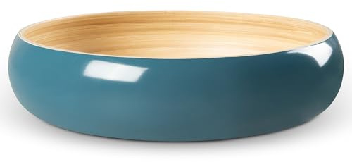LEXA Bamboo Fruit Bowl for Kitchen Counter, 12 Inch Large & Round, Artisan Lacquered Wooden Fruit Bowl or Candy Bowl, Handcrafted Bamboo Fruit Basket for Kitchen & Home Decor (Navy Blue)