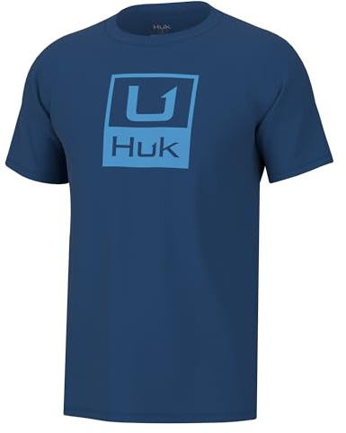 HUK Mens Short Sleeve Performance Tee, Fishing T-Shirt for Men, HUK Stacked Logo - Set Sail, Large