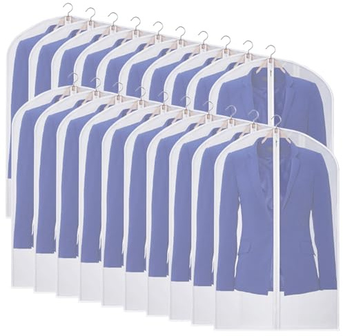 Univivi Suit Bags for Men, 20 Pack Travel Garment Bags, Breathable Clothes Covers Protector Bags, Transparent Waterproof Dustproof Moth Proof Dresses Storage Bag for Wardrobe Storage (60cm x 101cm)