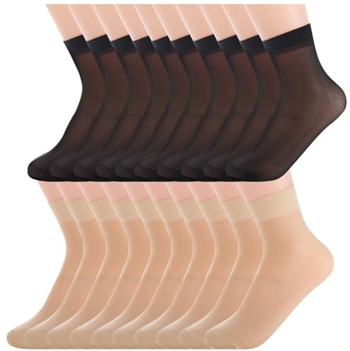 MUNSKT 20 Pairs Ankle Sheer Socks Nylon Pop Socks Silky Breathable Hosier Transparent Short Dress Stockings for Women and Girls