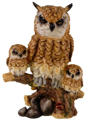 Kremers Schatzkiste Dekorativ ugglastaty med 2 bönor, brun skulptur, 24 cm, fågeldekoration, djurgåva, polyresin