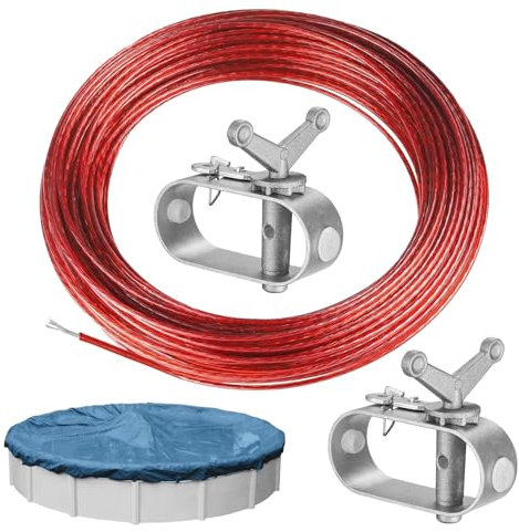 2 Piezas Tensor Cuerda Tensores para Cables Tensores Para Toldos Tensores Lona Piscina Tensores de Alambre Tensor Cuerda Tendedero para Fijación de Ubiertas de Piscina (40m Cable Metálico Rojo)