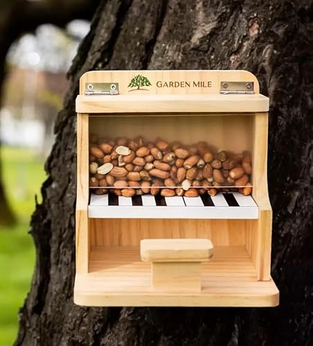 Garden Mile Squirrel Feeder and Bird Feeder, Large Wooden Jail Picnic Table, Durable Outdoor Wildlife Feeding Station, Garden Ornament for Birds and Squirrels (Piano)