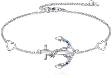 YAFEINI Anchor Bracelet Sterling Silver Nautical Theme Anchor Rope Link Chain Bracelets Jewellry Gifts for Women (Anchor Bracelet)