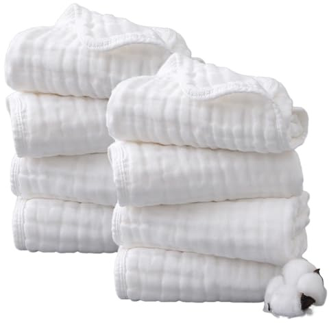 Confezione da 8 panni in mussola per bambini, 30,5 x 30,5 cm, 6 strati, quadrati per la pulizia del viso, viso e panno per il lavaggio