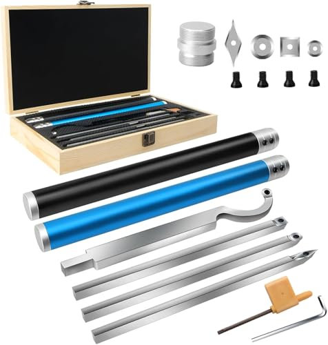 Drehmeißel Set, Wendeplatten Hartmetall, Drehstahl Drechselzubehör,Drehmeissel Drehfinisher Werkzeug,Holzbearbeitung Set,Abnehmbarem Aluminiumgriff Finisher (Holz-Werkzeugkoffer) schwarz blau