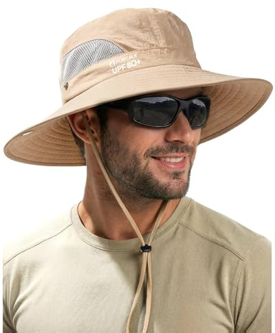 FURTALK Bucket Sonnenhut Herren UPF 80 breiter Rand Outdoor Wander Angler und Strandhut Khaki