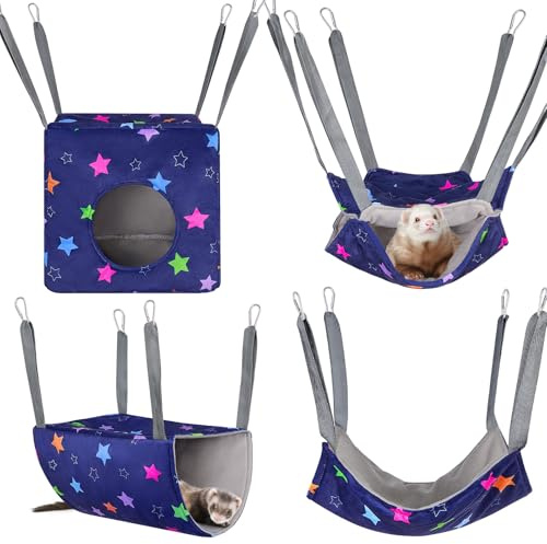 Hedgeink Hamster Hammock House 4Pack Rat Cage Accessories Washable Guinea Pig Bed Hideout Soft Ferret Hanging Nest Swing Small Animals Bedding Hut for Chinchilla Sugar Glider Squirrel