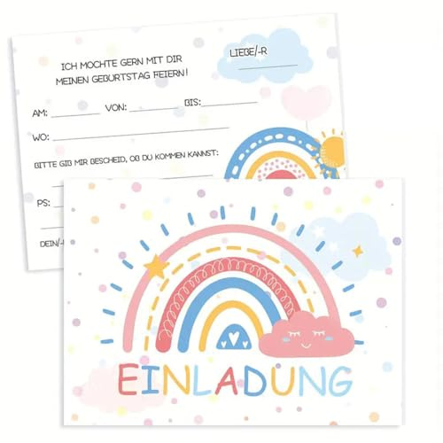 12 biglietti di invito glitterati, biglietti di invito al compleanno per bambini, biglietti di invito al compleanno arcobaleno per bambini