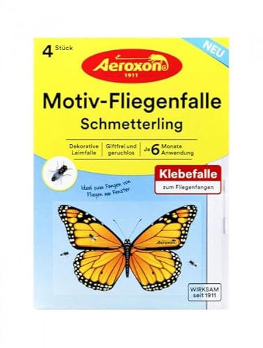 Aeroxon Lot de 4 pièges à mouches à motif papillon, adhésifs décoratifs, pièges à mouches d'intérieur - Attrape-mouches pour fenêtre