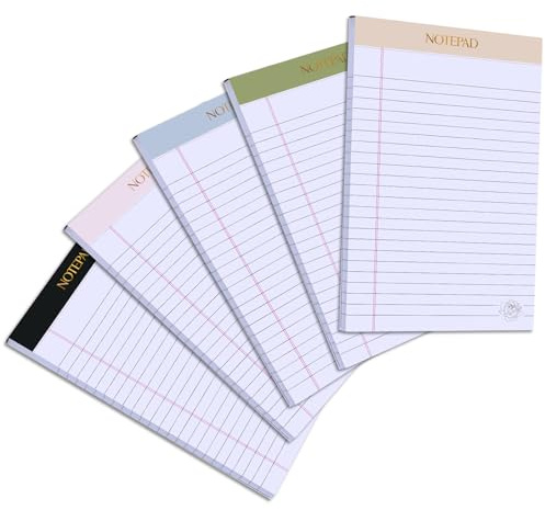 Thboxes 5 Pack Note Pad 5x8, 200 Sheets Colored Notepad Perforated Small Notepad College Ruled Writing Pad for To-Do Lists Grocery List Shopping List, 40 Sheets(Black, Pink, Blue, Green, Orange)