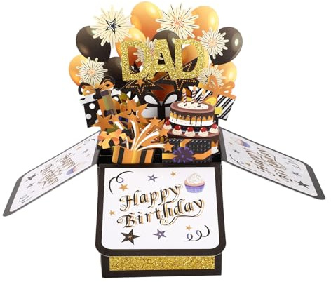 Biglietto Pop Up Happy Birthday per Papà, Divertente Multicolore Scatola Compleanno 3D con Busta e Biglietto di Auguri Scatola di Auguri Pieghevole Creativa Festeggiare per Papà