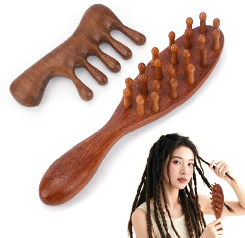 2st Loc Kammar Dreads, Träkammar för Hårbottenmassage Breda Hårborstar Praktiska Bärbara Massageverktyg för Dreadlocks Sisterlocks och Microlocs Hårväxt