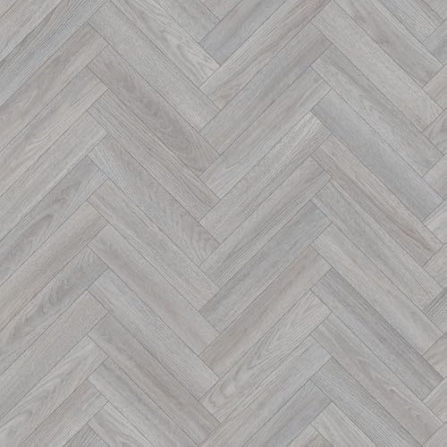 Dorset 974L Grey Oak Wood Herringbone Effect Rimini Vinyl Flooring | - 2m x 1m (6ft6 x 3ft3)