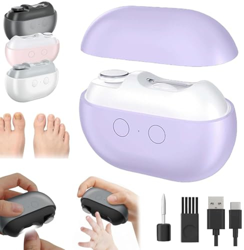 Coupe Ongle Électrique Pied et Main, Lime à Ongle 3-en-1 avec LED, Rechargeable Silencieux, Pour Ongles Durs et Épais, Idéal pour Seniors, Adultes et Bébé (Violet)