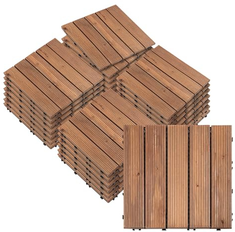 Outsunny Set de 27 Baldosas de Madera 30x30 cm con Área de 2,43 m² Losetas Sistema de Clic para Balcón Terraza Jardín Marrón