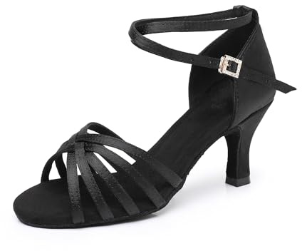 Zapatos de Danza Latina para Mujer Negro Profesional Zapatos de Baile de salón de Fiesta de Salsa de Baile práctica de Rendimiento Zapatos A01 Negro 7 CM 40 EU