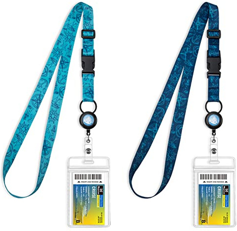 MNGARISTA Einziehbares Kreuzfahrt-Lanyard für Schiffskarten,wasserdichte Lanyards für Kreuzfahrtschiff-Karten mit ID-Halter,Ausweishülle mit Band-2er-Pack-Unterwasserwelt