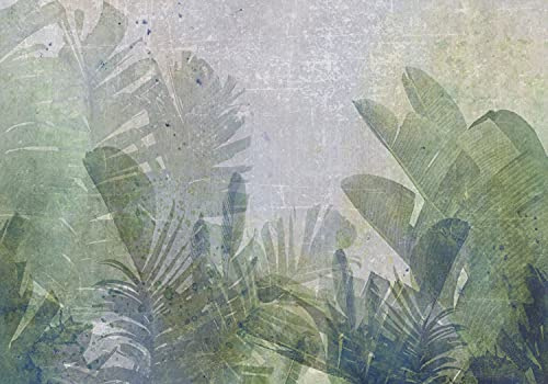 decomonkey carta da parati Foglie 400x280 cm fotomurali non tessuto murale XXL Poster moderna decorazione Carta per pareti Effetto Pietra Lascia Natura Pianta Astratto Tropicale verde blu grigio
