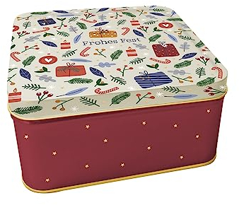 Grafik-Werkstatt Werkstatt Keksdose aus Blech für Weihnachten | Deckel mit Goldveredelung und Spruch | Frohes Fest