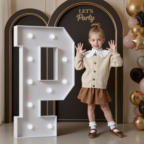 4FT Light Up Letters Birthday Decoration Large Letters P for Party Decorations Marquee Letters for Wedding Graduation Decorations Mosaic Arch Stand Pre-cut DIY Foamboard