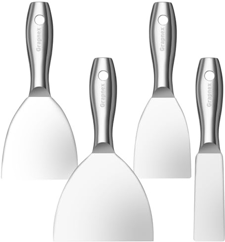 Grapnex 4 Pack Putty Knife Scraper,1.5,3,4,6 One Piece Premium Polished All-Stainless Steel Scraper Tool for Spreading Drywall Spackle & Mud, Taping, Scraping Paint