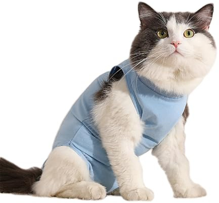 Eyeleaf Body Katze nach Operationen, Sterilisation, Overall für Katze nach der Operation für Bauchwunden oder Hautkrankheiten, um das Lecken von Wunden zu verhindern (Blau, L)