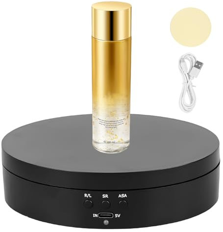 Behogan Piatto girevole elettrico: 13,8 cm, supporto per display elettrico girevole per fotografia, supporto per display elettrico a 360°, piattaforma girevole automatica, 3 velocità, ricarica USB