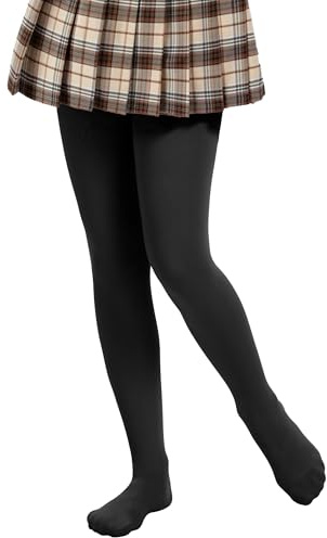 AMIYOYO Girls Thermal Tights Fleece Lined High Waist Kids Black,L