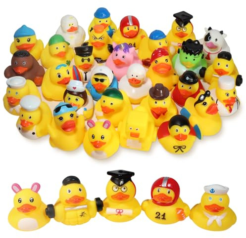 Set di 30 Paperelle di Gomma - Paperelle Colorate con Funzione Squittio per Bagno, Piscina e Feste - Paperelle Divertenti come Decorazione e Giocattolo