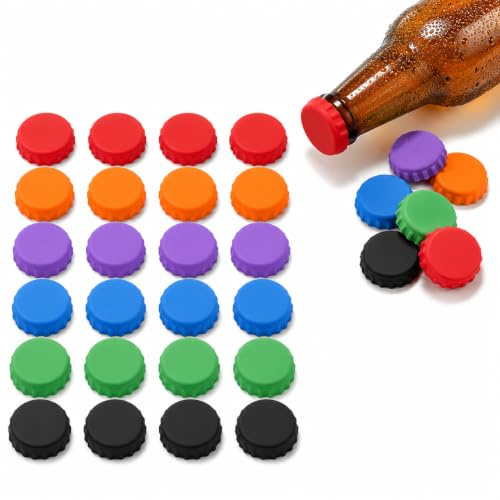 24 PCS Bouchons à Vin Silicone, Bouchon Bouteille Silicone Rond, Étanche, pour Bouteilles de Vin, Bière ou Verre, Multicolore, Idéal pour Maison, Bar et Fêtes